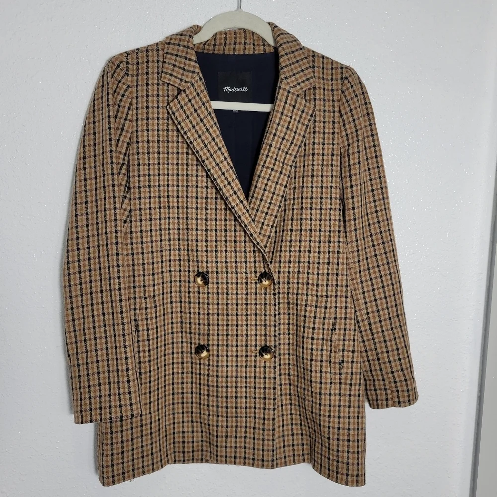Madewell Caldwell Double Breasted Blazer Desert Check Size XS AA305
